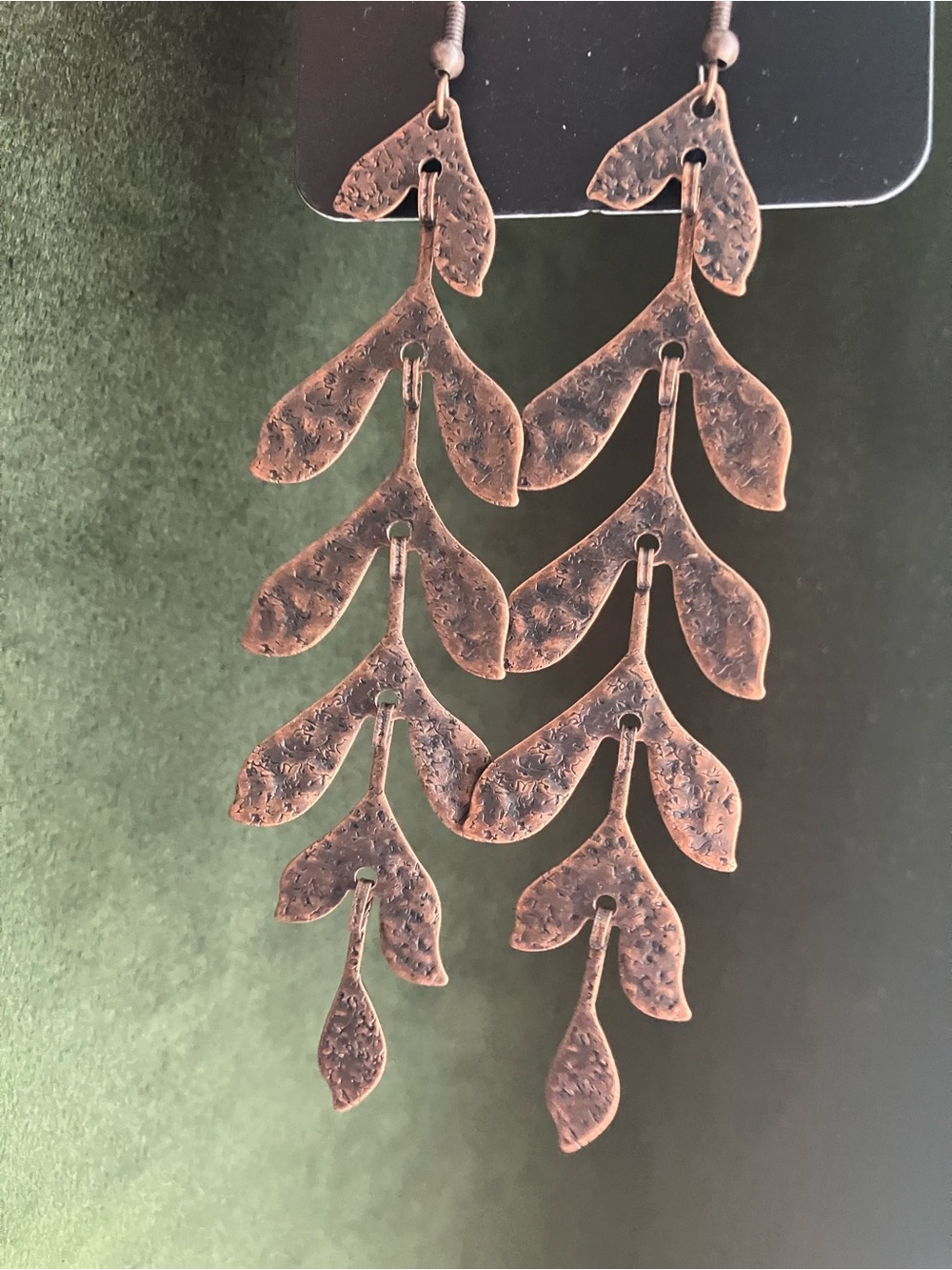 Copper long dangle leaf earrings 🍂🍁